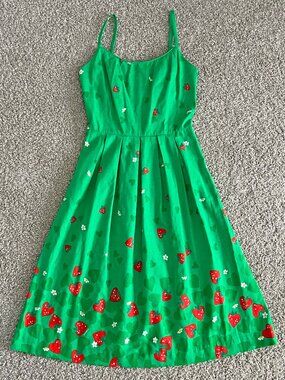 60s Malia Honolulu Green A-Line Strawberry Heart Print Mini Dress Vintage Sz XS
